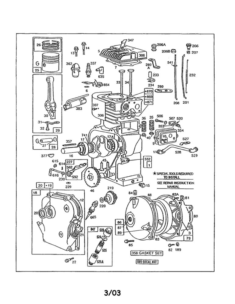 Cylinder Head/Crankcase/Gearcase Diagram and Parts List for 130200-130299 1535-1543 Briggs and Stratton Engine
